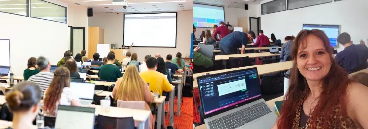 The summer school process in Brno. During the lecture, the author selfie on the right showing the working process